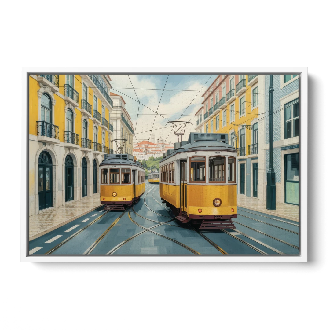 Lisbon Tiles - White Framed Canvas Wall Art - Front