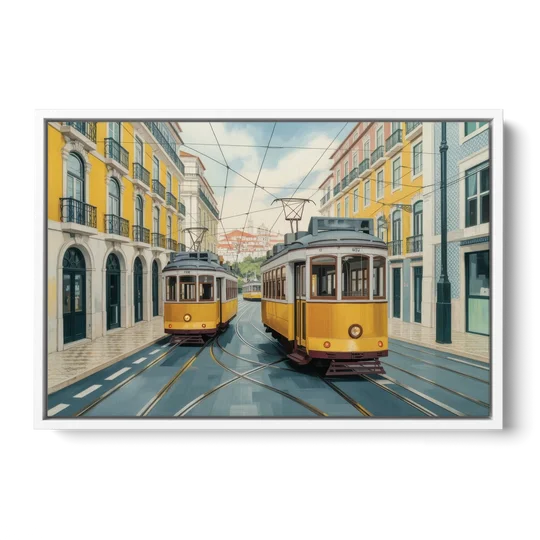Lisbon Tiles - White Framed Canvas Wall Art - Front