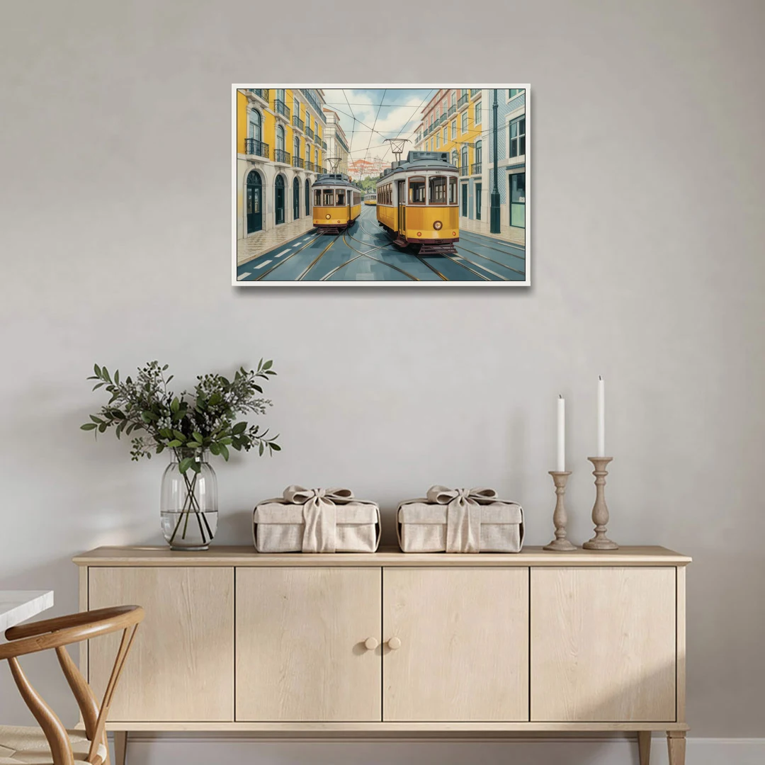 Lisbon Tiles - White Framed Canvas Wall Art - Coffee Table - 36x24