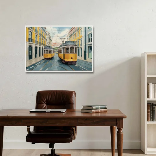 Lisbon Tiles - White Framed Canvas Wall Art - Office - 36x24