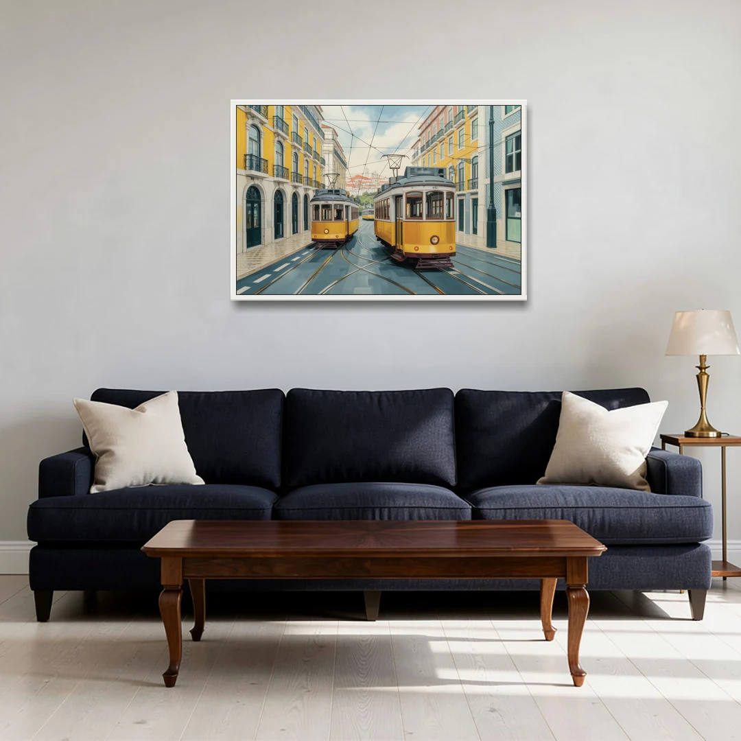 Lisbon Tiles - White Framed Canvas Wall Art - Sofa - 36x24