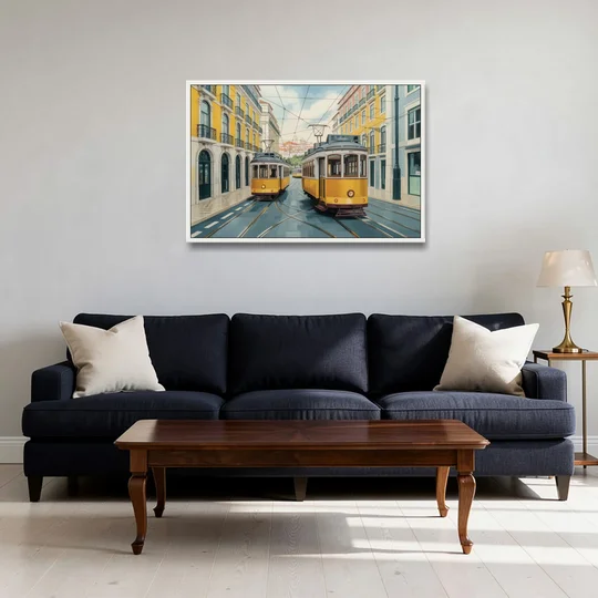 Lisbon Tiles - White Framed Canvas Wall Art - Sofa - 36x24