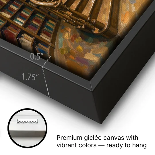 Literary Wall Art Spiral Staircase in the Library - Black Framed Canvas Wall Art - Gallery Wrap Corner
