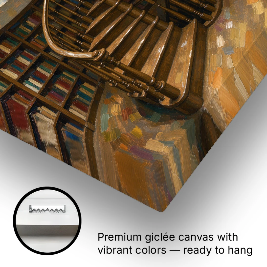 Literary Wall Art Spiral Staircase in the Library - Canvas Wall Art - Gallery Wrap Corner