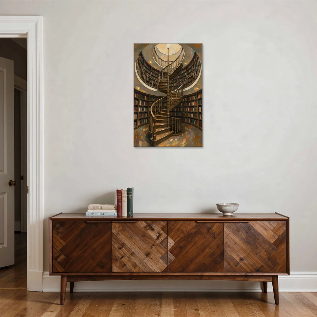 Literary Wall Art Spiral Staircase in the Library - Canvas Wall Art - Coffee Table - 24x36