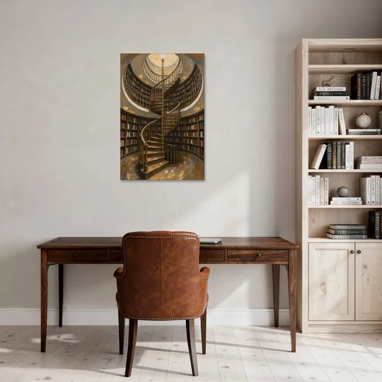 Literary Wall Art Spiral Staircase in the Library - Canvas Wall Art - Office - 24x36