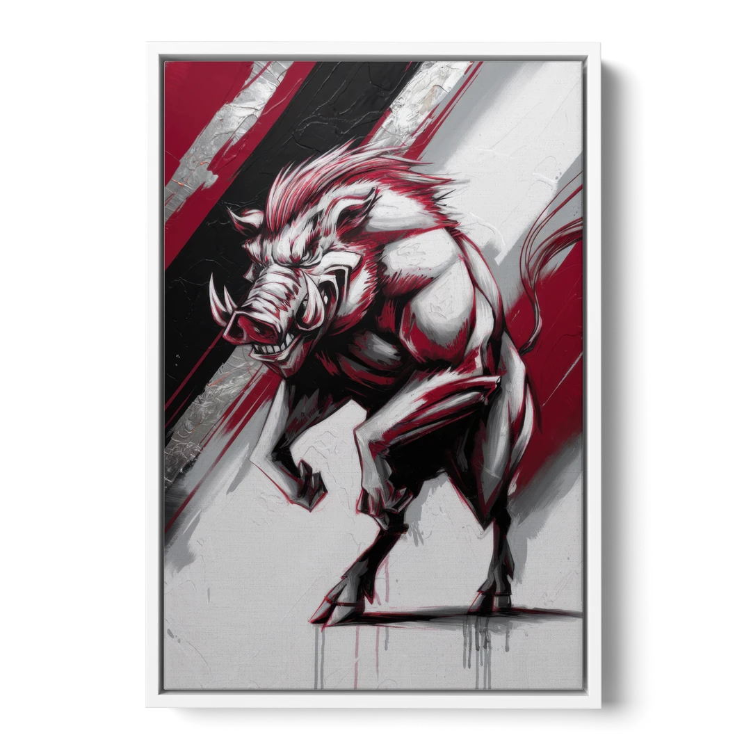 Little Rock Razorbacks Tribute - White Framed Canvas Wall Art - Front