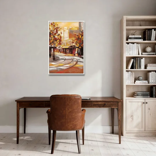 Little Rock River Market View - White Framed Canvas Wall Art - Office - 24x36