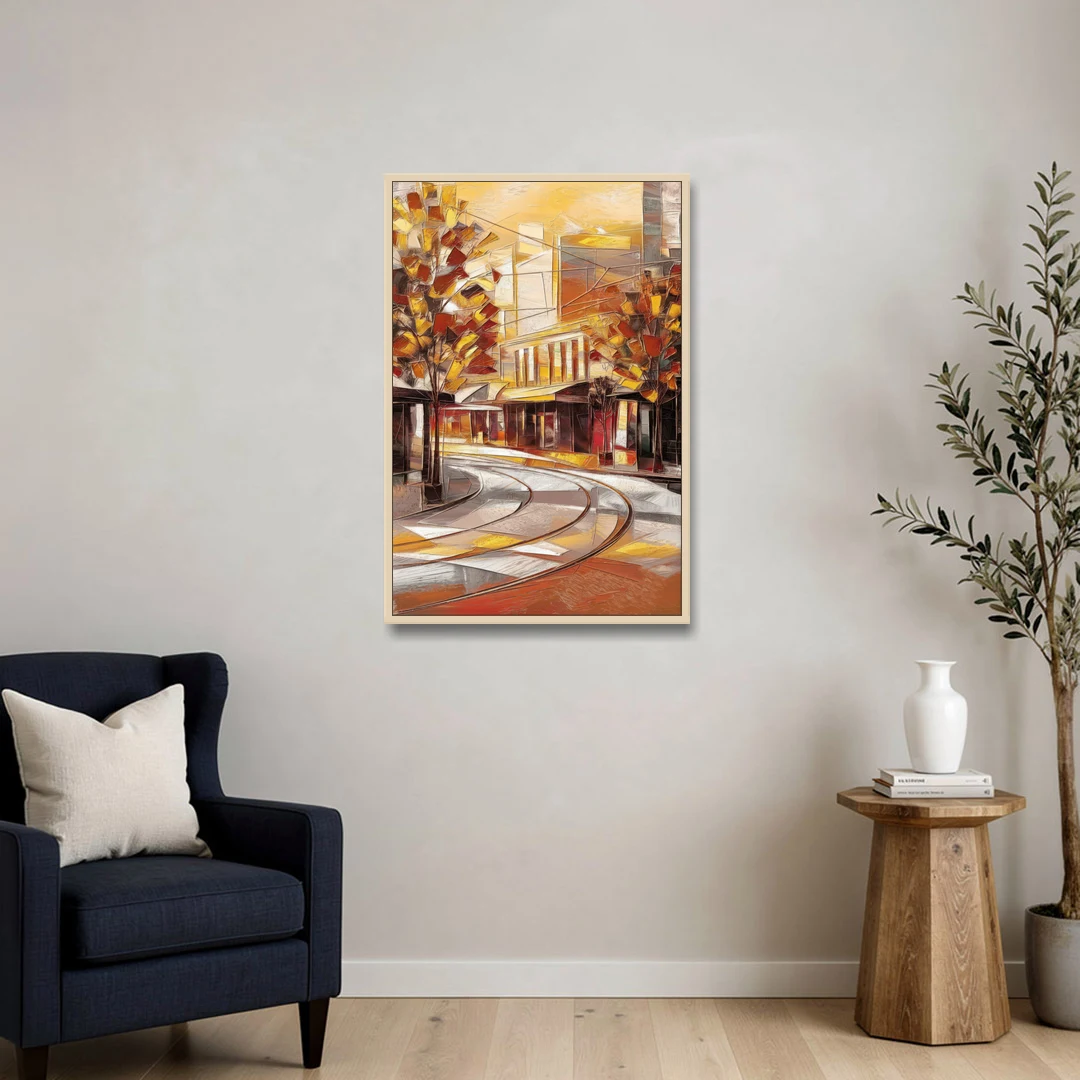 Little Rock River Market View - Oak Framed Canvas Wall Art - Sofa - 24x36