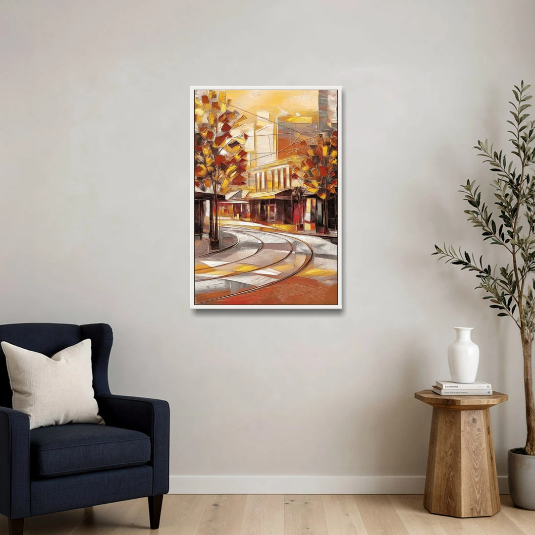 Little Rock River Market View - White Framed Canvas Wall Art - Sofa - 24x36