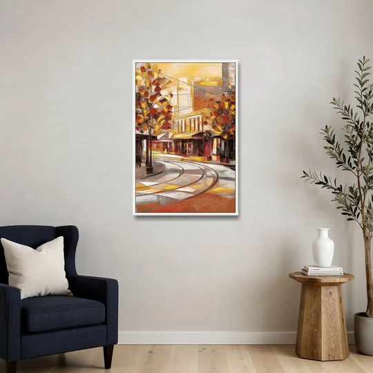 Little Rock River Market View - White Framed Canvas Wall Art - Sofa - 24x36
