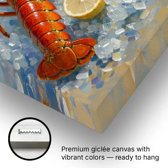 Lobster Painting on Crushed Ice with Lemons - Canvas Wall Art - Gallery Wrap Corner