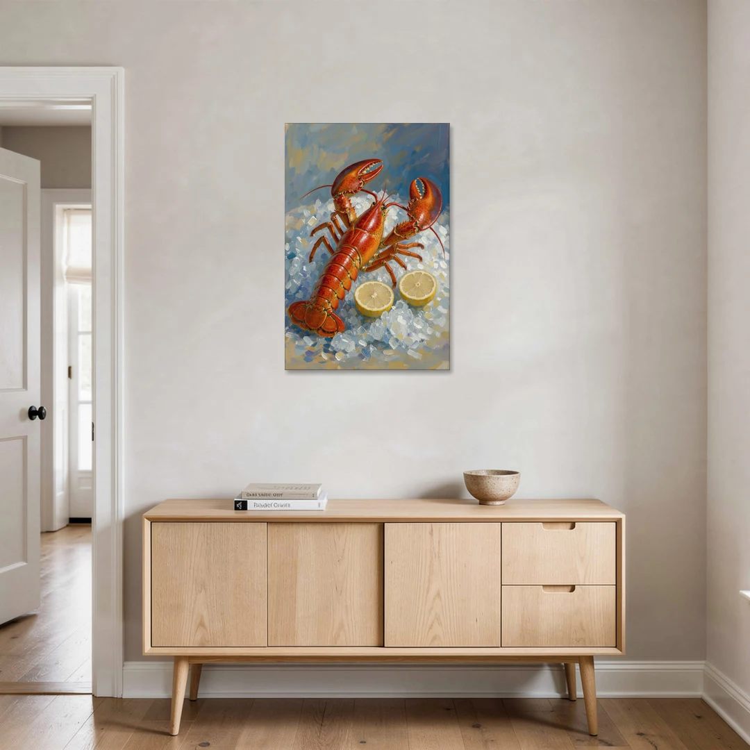 Lobster Painting on Crushed Ice with Lemons - Canvas Wall Art - Coffee Table - 24x36