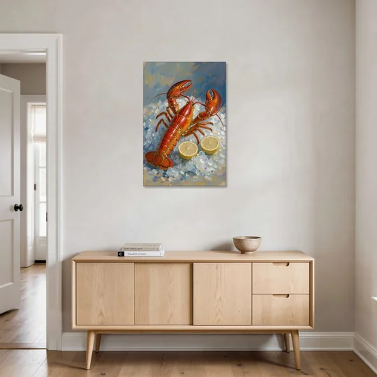 Lobster Painting on Crushed Ice with Lemons - Canvas Wall Art - Coffee Table - 24x36