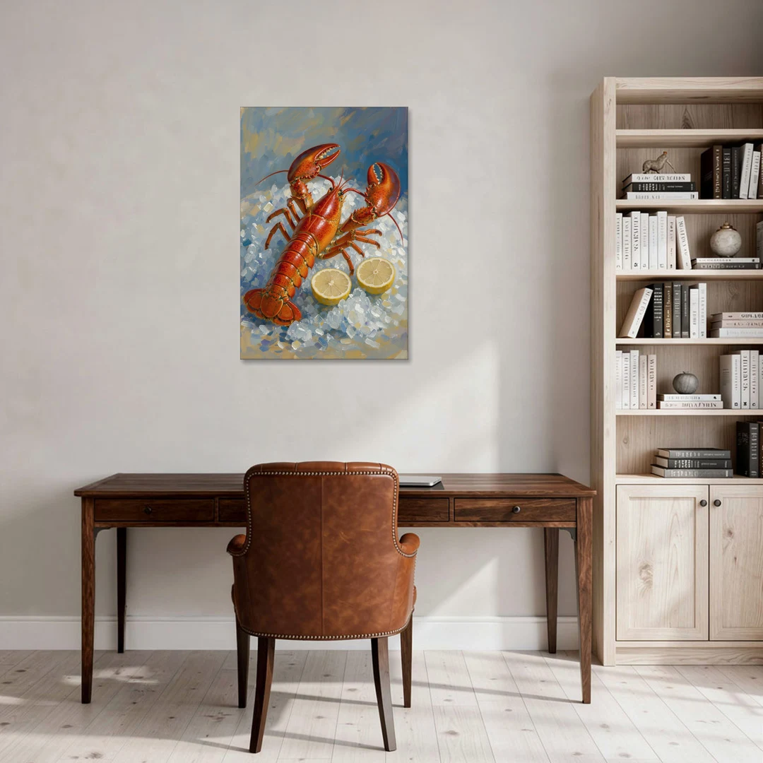 Lobster Painting on Crushed Ice with Lemons - Canvas Wall Art - Office - 24x36