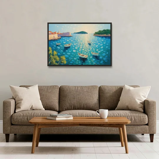Lokrum Island Escape - Black Framed Canvas Wall Art - Sofa - 36x24