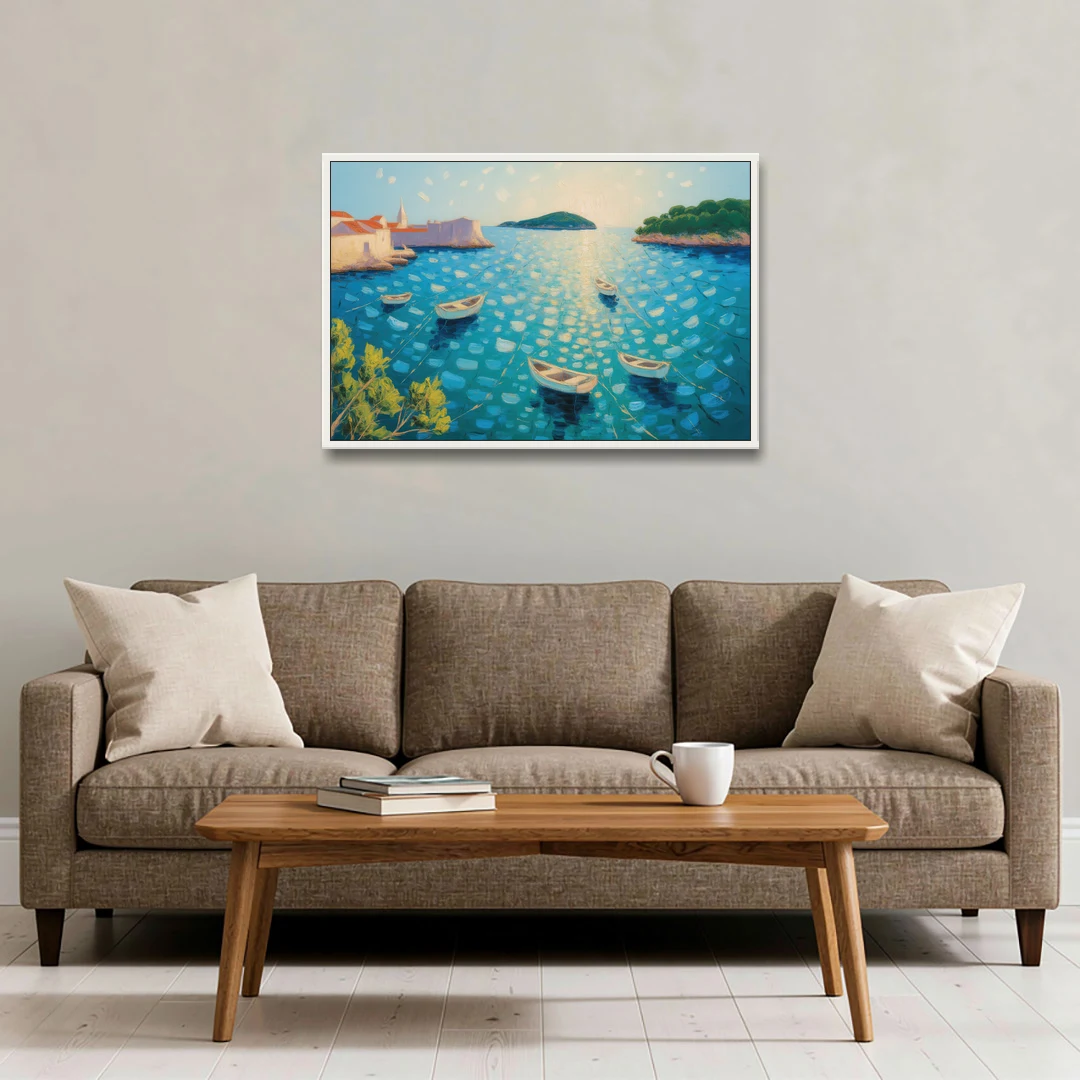 Lokrum Island Escape - White Framed Canvas Wall Art - Sofa - 36x24