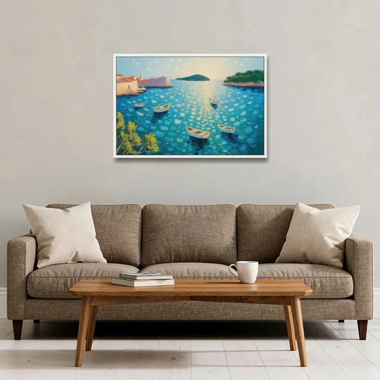 Lokrum Island Escape - White Framed Canvas Wall Art - Sofa - 36x24