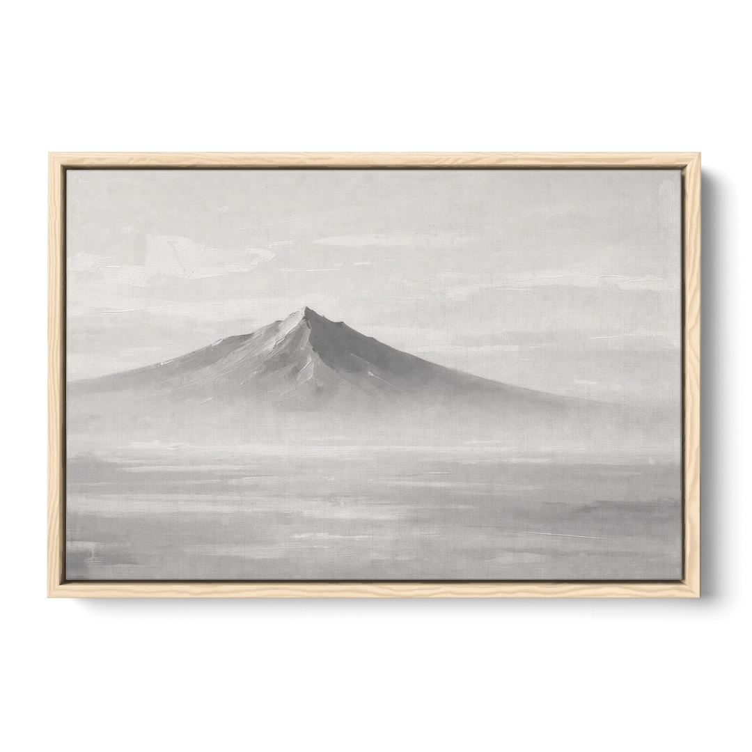 Lone Mountain Peak Above a Sea of Mist - Oak Framed Canvas Wall Art - Front