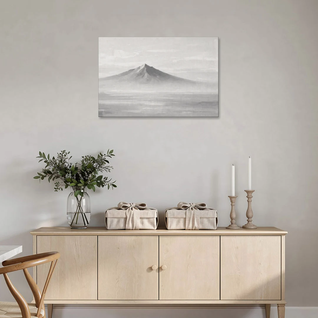 Lone Mountain Peak Above a Sea of Mist - Canvas Wall Art - Coffee Table - 36x24