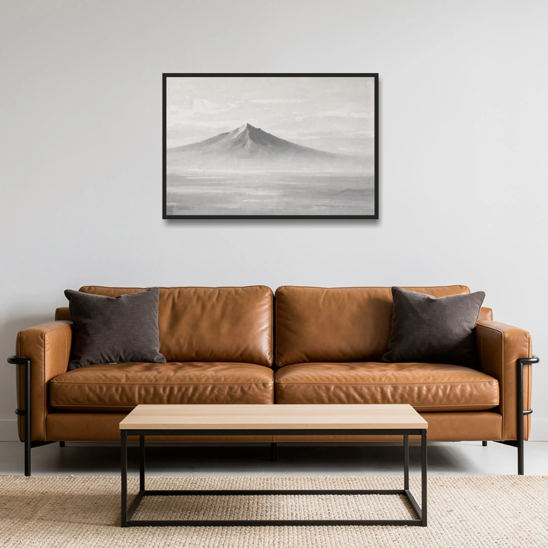 Lone Mountain Peak Above a Sea of Mist - Black Framed Canvas Wall Art - Sofa - 36x24