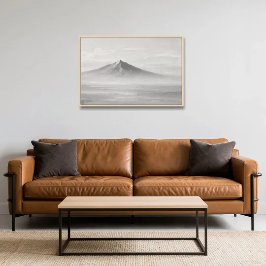 Lone Mountain Peak Above a Sea of Mist - Oak Framed Canvas Wall Art - Sofa - 36x24