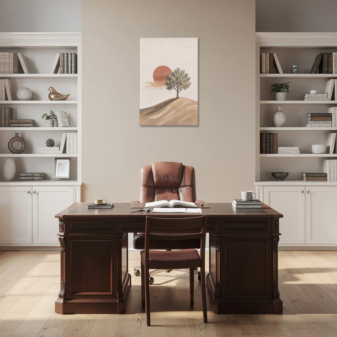 Lone Tree on a Hill Before a Rust Sun - Canvas Wall Art - Office - 24x36