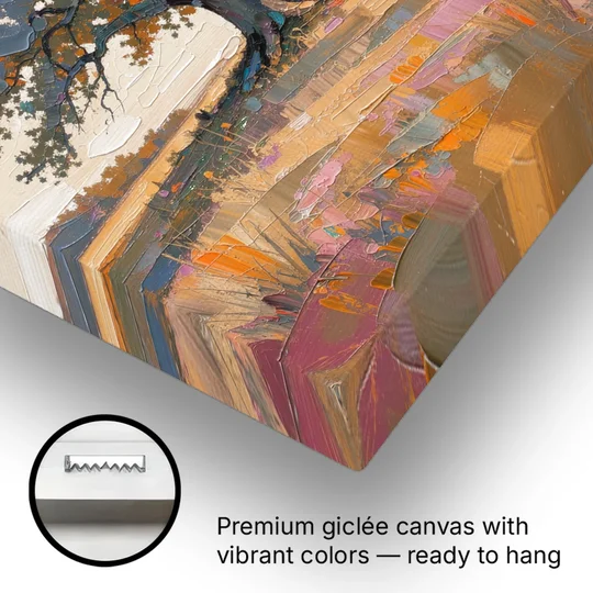 Lone Tree Painting of an Oak at Golden Hour - Canvas Wall Art - Gallery Wrap Corner