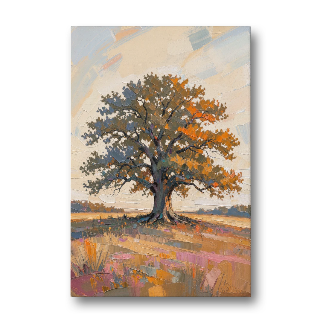 Lone Tree Painting of an Oak at Golden Hour - Canvas Wall Art - Front