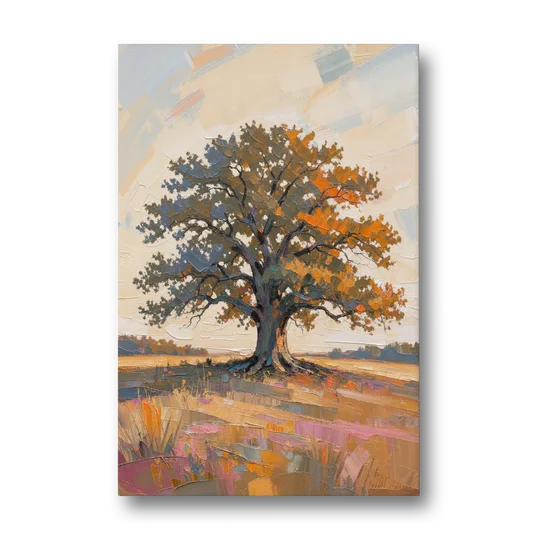 Lone Tree Painting of an Oak at Golden Hour - Canvas Wall Art - Front