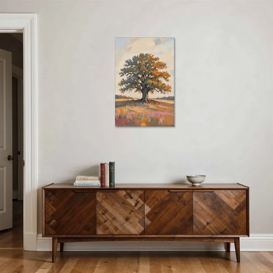 Lone Tree Painting of an Oak at Golden Hour - Canvas Wall Art - Coffee Table - 24x36