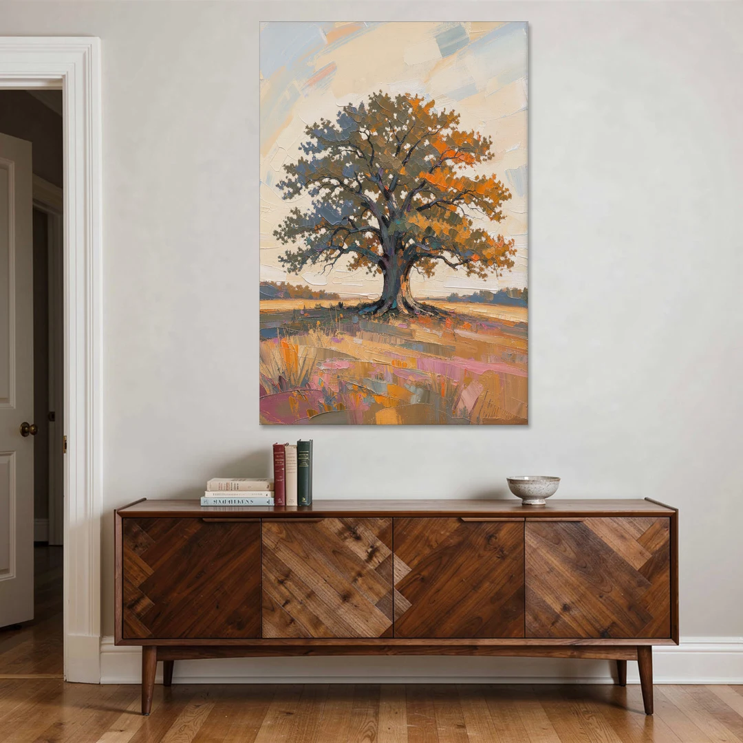 Lone Tree Painting of an Oak at Golden Hour - Canvas Wall Art - Coffee Table - 40x60