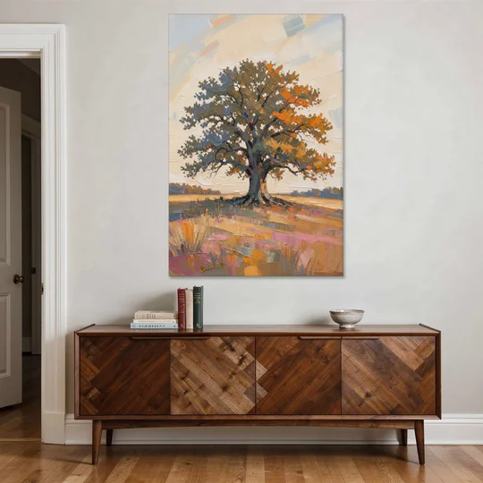 Lone Tree Painting of an Oak at Golden Hour - Canvas Wall Art - Coffee Table - 40x60