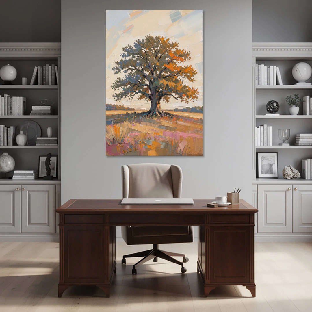 Lone Tree Painting of an Oak at Golden Hour - Canvas Wall Art - Office - 40x60