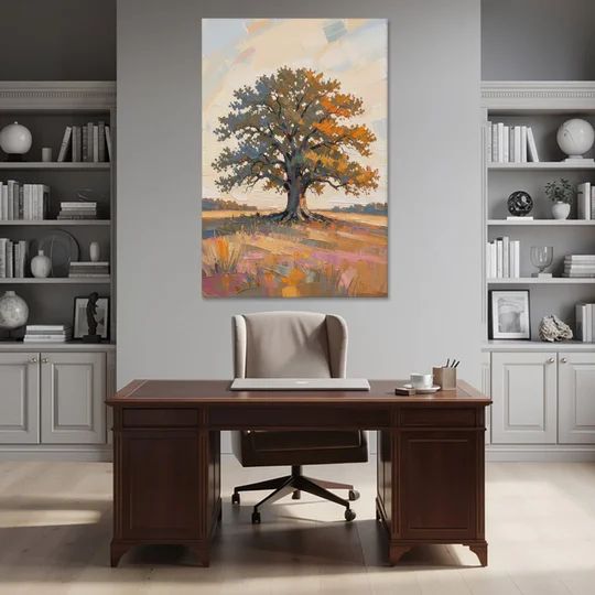Lone Tree Painting of an Oak at Golden Hour - Canvas Wall Art - Office - 40x60