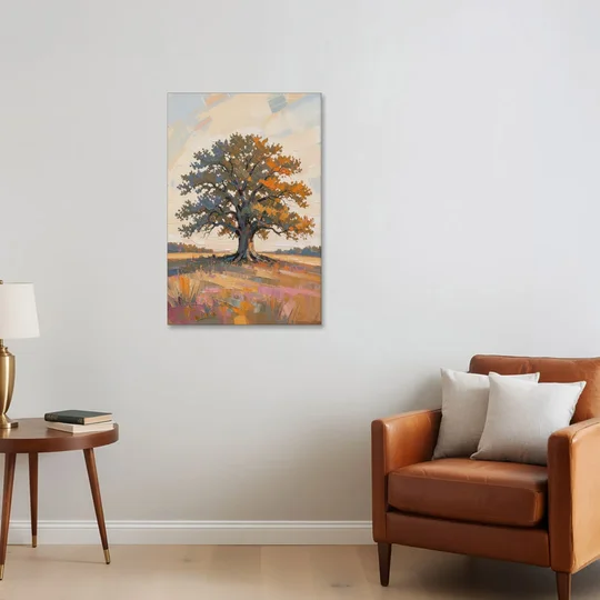 Lone Tree Painting of an Oak at Golden Hour - Canvas Wall Art - Sofa - 24x36