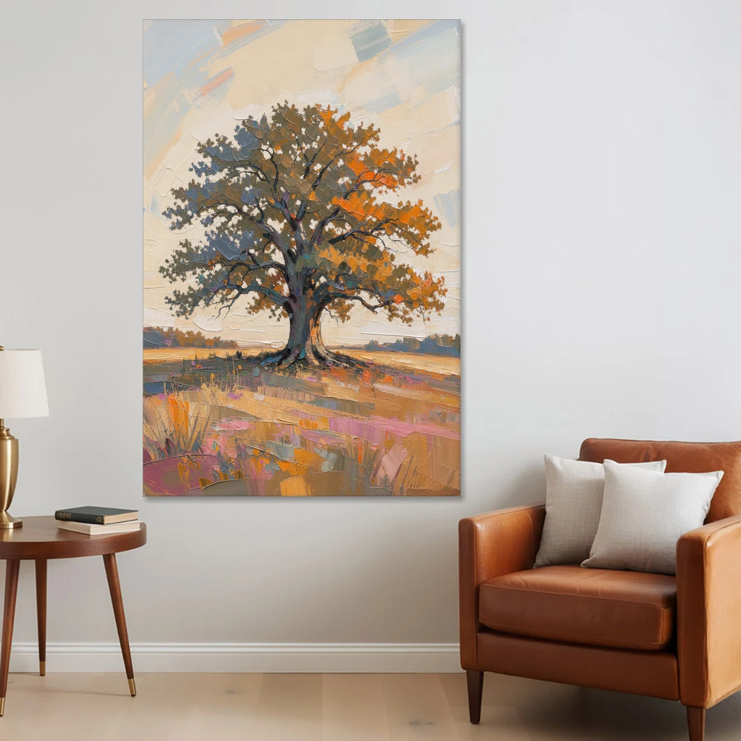 Lone Tree Painting of an Oak at Golden Hour - Canvas Wall Art - Sofa - 40x60
