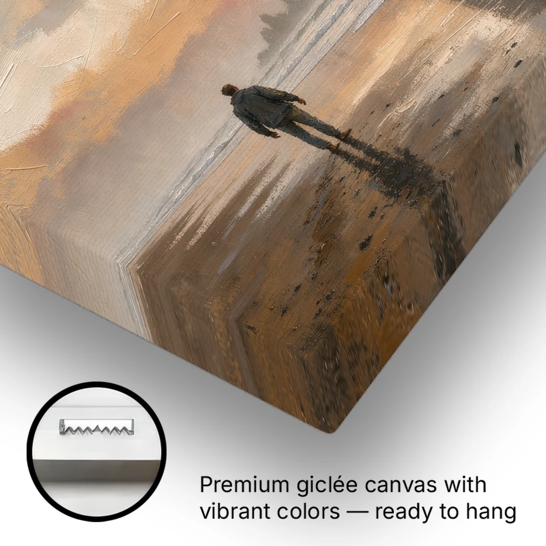 Lone Walker Facing Sea Stacks at Sunset - Canvas Wall Art - Gallery Wrap Corner