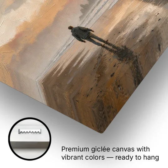 Lone Walker Facing Sea Stacks at Sunset - Canvas Wall Art - Gallery Wrap Corner