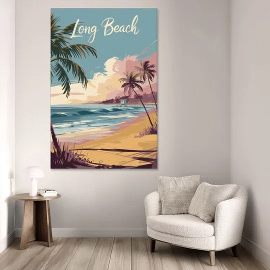 Long Beach California Coastal Scene - Canvas Wall Art - Sofa - 40x60