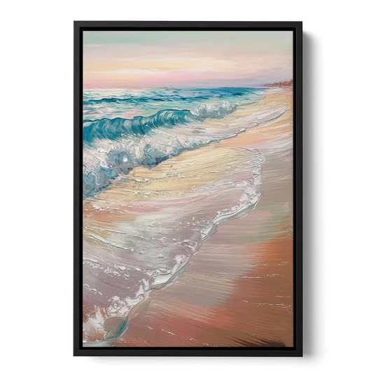 Long Beach California Ocean Waves - Black Framed Canvas Wall Art - Front