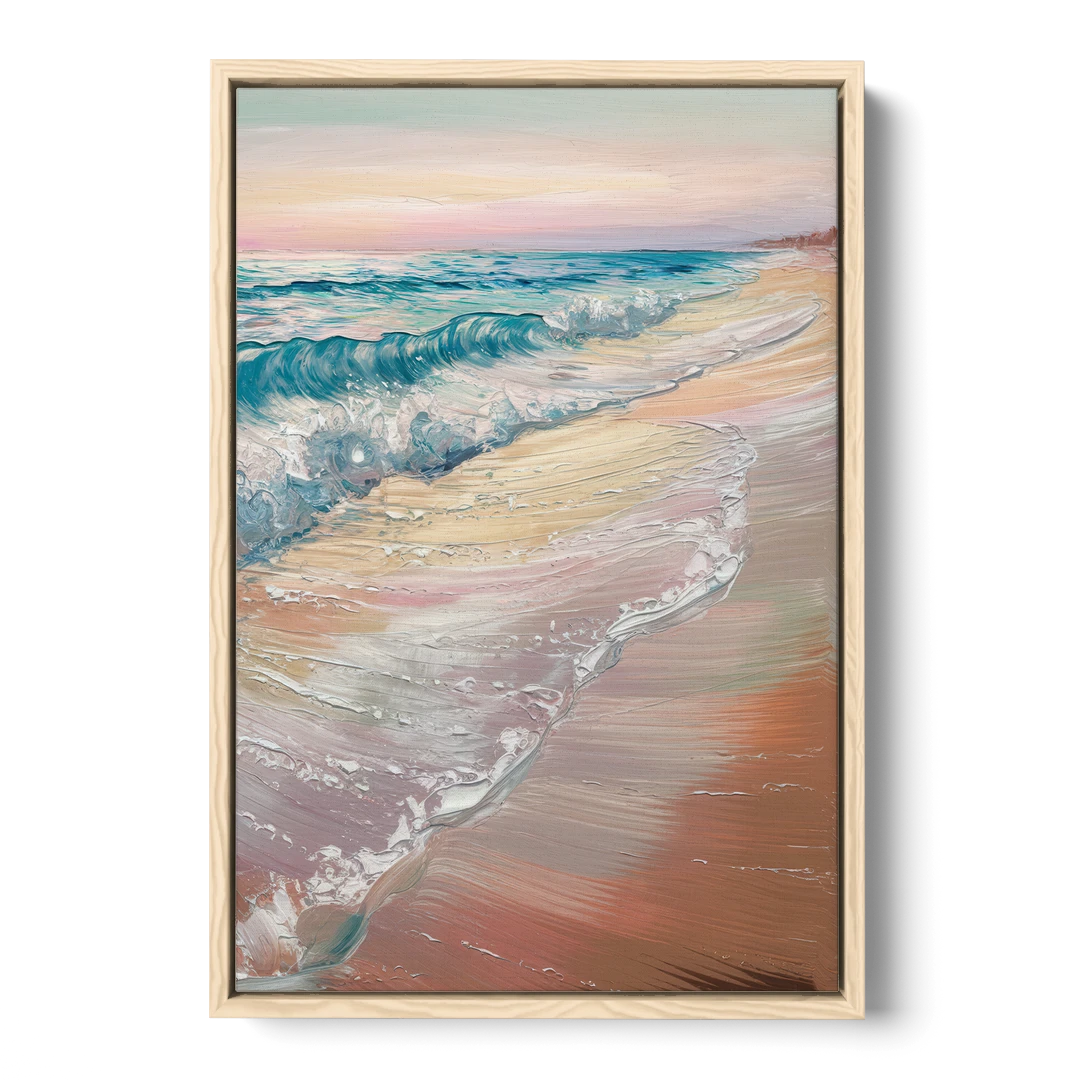 Long Beach California Ocean Waves - Oak Framed Canvas Wall Art - Front