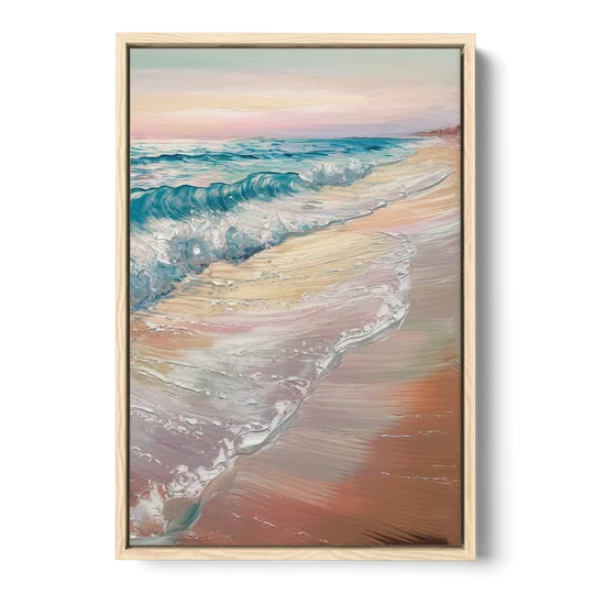 Long Beach California Ocean Waves - Oak Framed Canvas Wall Art - Front