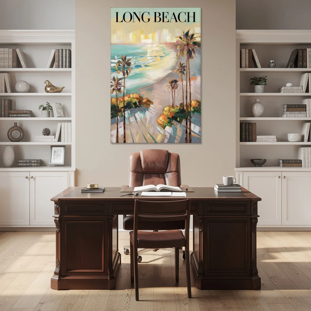 Long Beach California Palm Trees - Canvas Wall Art - Office - 40x60