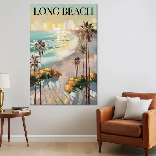 Long Beach California Palm Trees - Canvas Wall Art - Sofa - 40x60