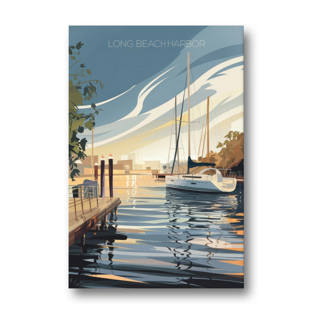 Long Beach Harbor and Sailboats - Canvas Wall Art - Front