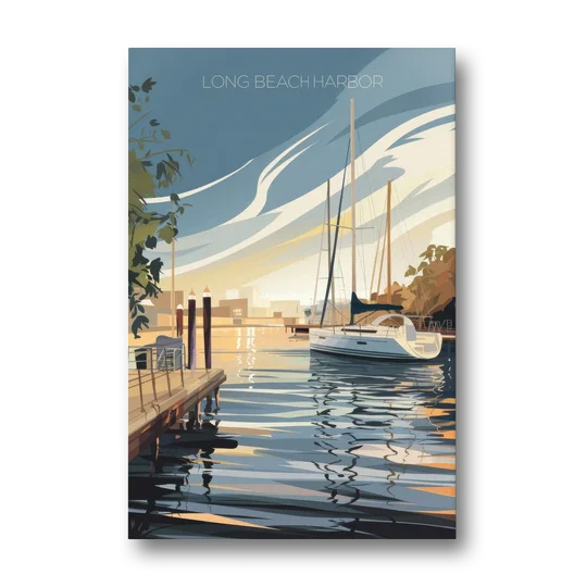 Long Beach Harbor and Sailboats - Canvas Wall Art - Front