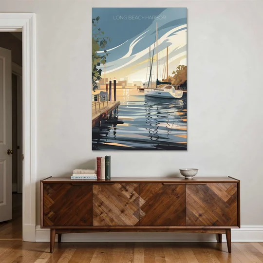 Long Beach Harbor and Sailboats - Canvas Wall Art - Coffee Table - 40x60