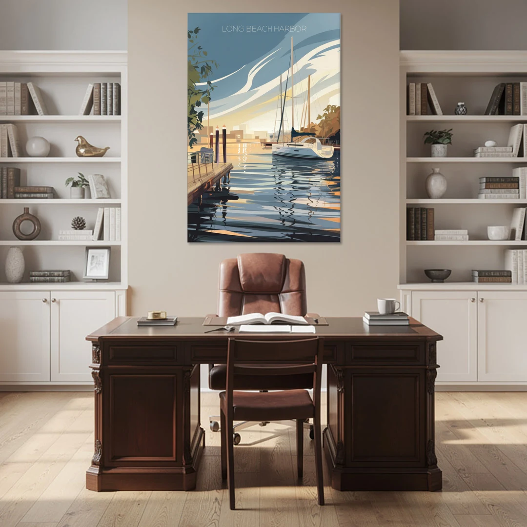 Long Beach Harbor and Sailboats - Canvas Wall Art - Office - 40x60