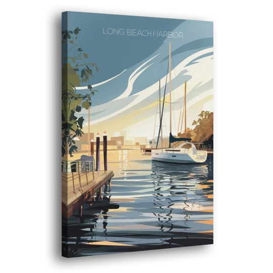 Long Beach Harbor and Sailboats - Canvas Wall Art - Side